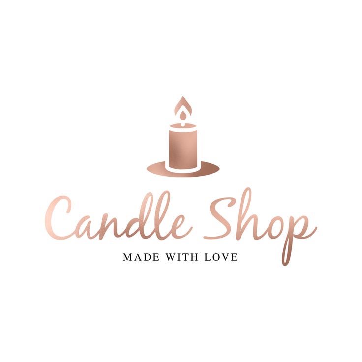 a candle shop logo with the words made with love in pink and gold lettering on a white background