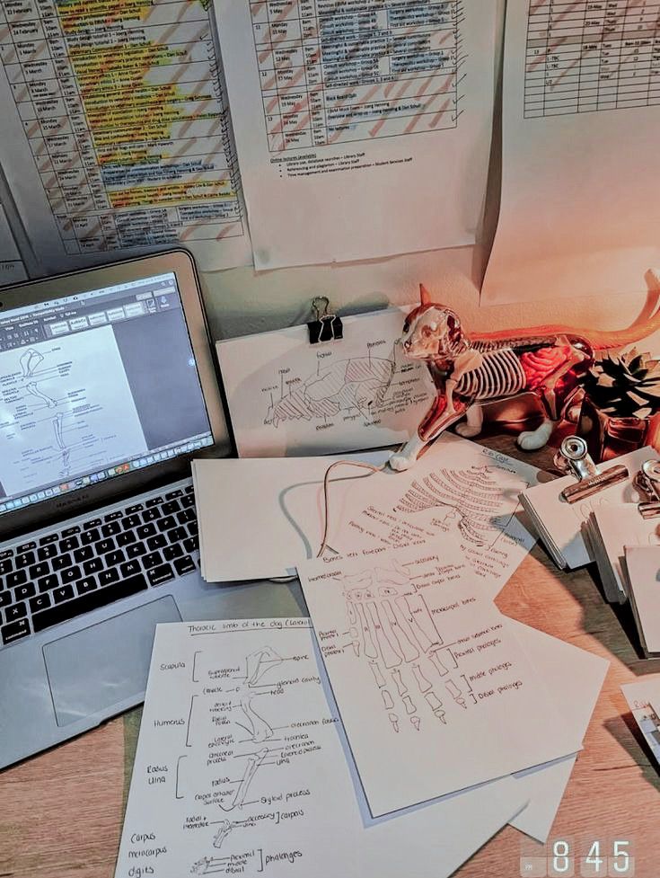 a laptop computer sitting on top of a wooden desk covered in papers and wire diagrams