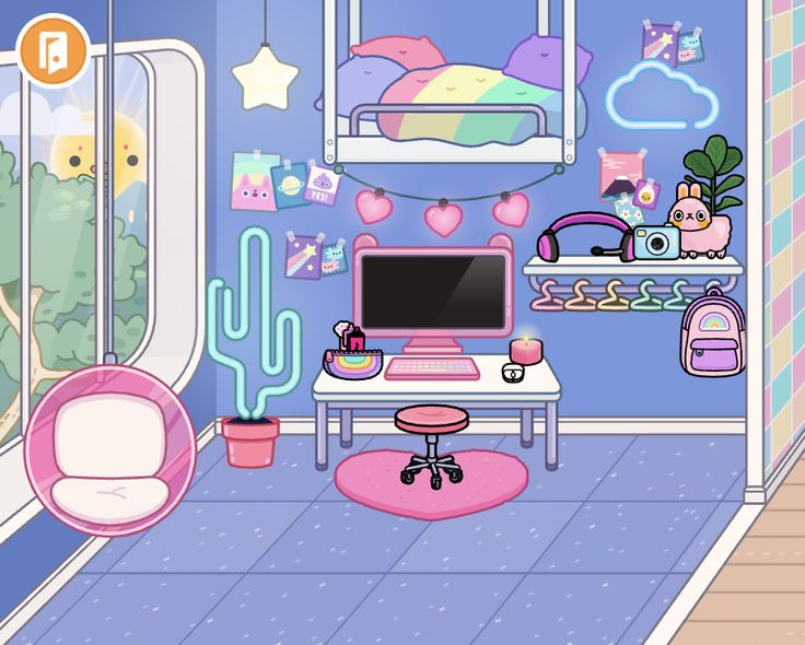 the room is decorated in pastel colors