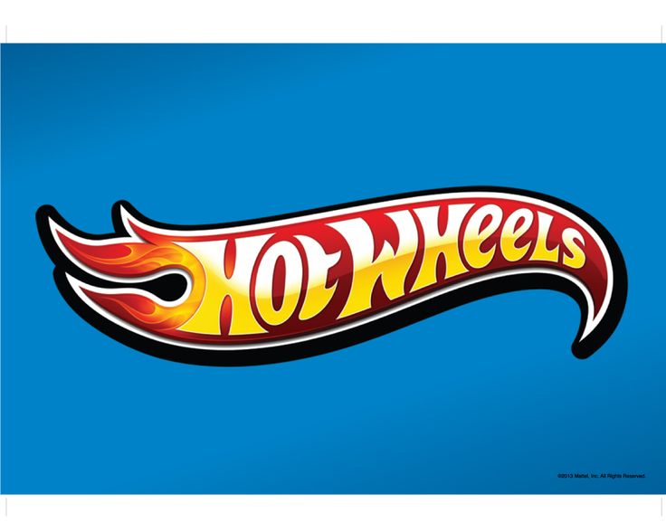 the hot wheels logo is shown on a blue background with red and yellow flames coming out of it