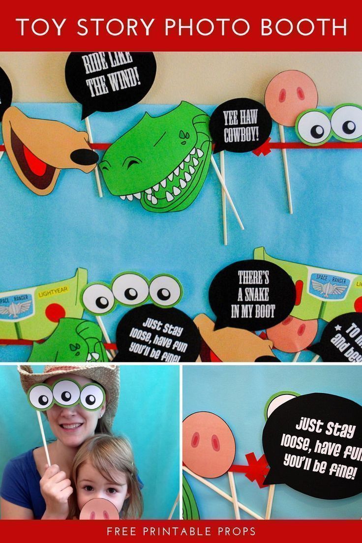 a photo booth for toy story photo booths with pictures of toys and words on them