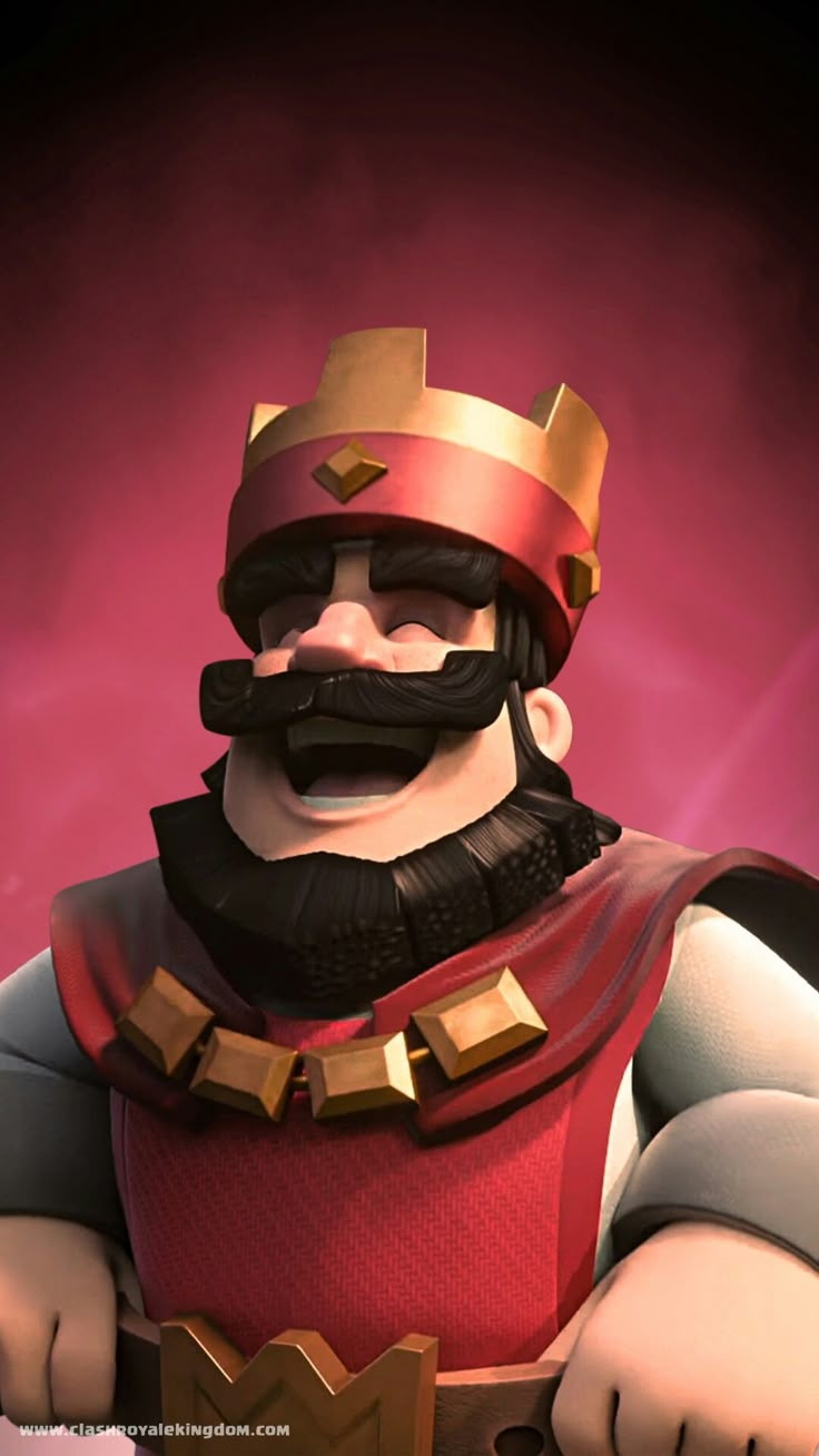 an animated character with a beard and mustache, wearing a gold crown on his head