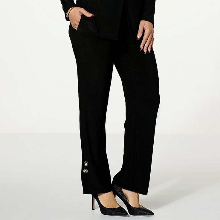 Antthony Pull-On Straight Leg Pant with Button Detail   Break free of the ever-popular skinny pant silhouette and opt for a more classically elegant look with this straight-leg pull-on pant from Antthony. Button detail at the hem adds the perfect touch of style. Circle Of Friends, Straight Leg Pant, Elegant Look, Urban Looks, Original Fashion, True Red, Draped Fabric, Crochet Trim, Break Free