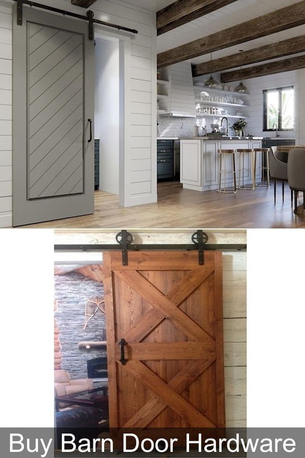 an open barn door with the words buy barn door hardware on top and below it