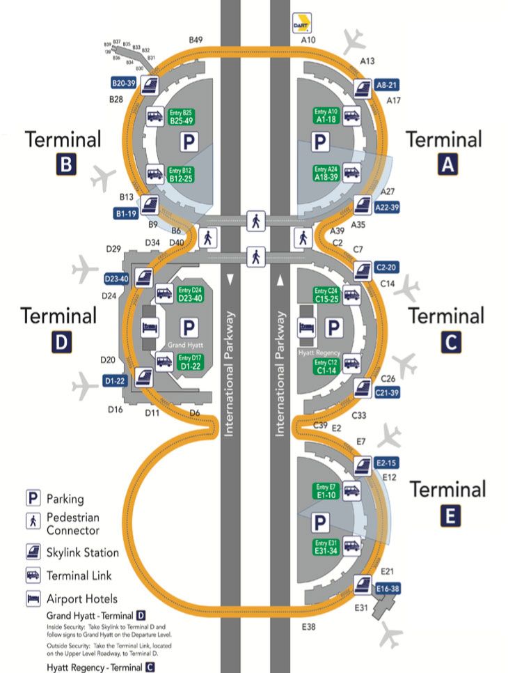 an airport map with the names and directions