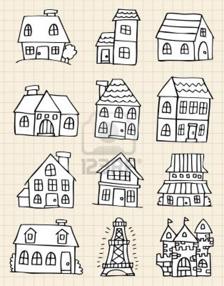 hand drawn houses on lined paper