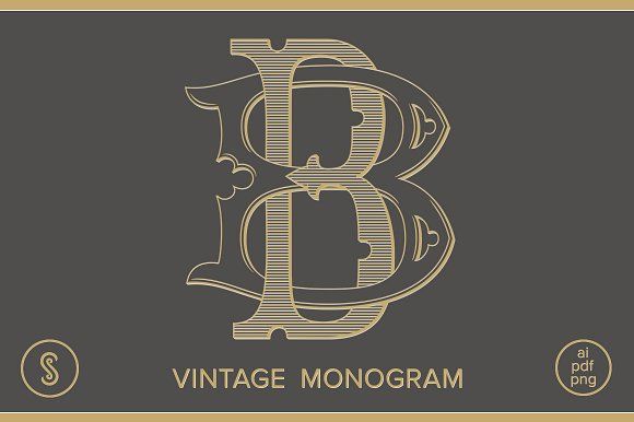 the logo for vintage monogramm is shown in gold and black on a gray background