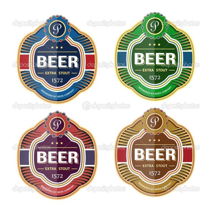 four different types of beer labels with the word beer on each one side and an image of