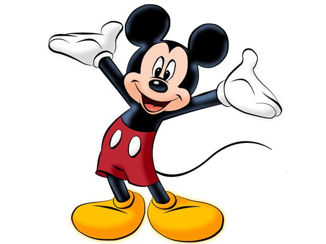 a cartoon mickey mouse with his arms in the air