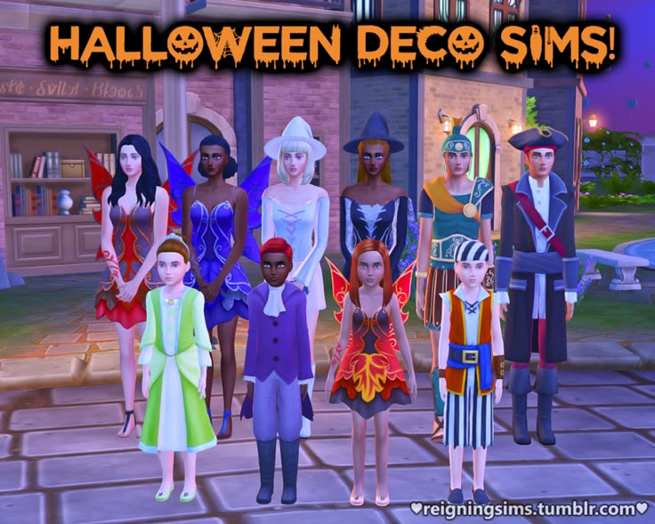 an animated image of children dressed up in halloween costumes for the simse game's avatar