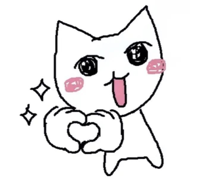 a drawing of a cat making a heart with its hands and smiling at the camera