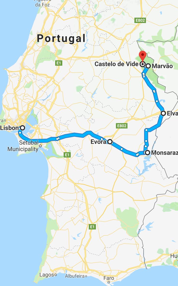 a map showing the route to portugal