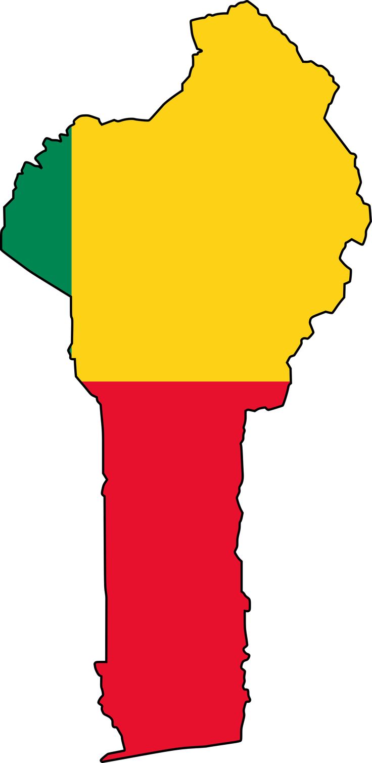 a map of the country of guinea in colors red, yellow and green with an outline of the country's capital