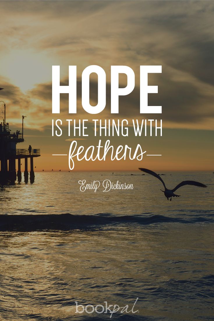 a bird flying over the ocean with a quote above it that says hope is the thing with feathers