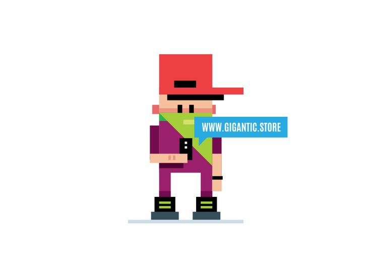 a pixel art character holding a sign that says www organic store