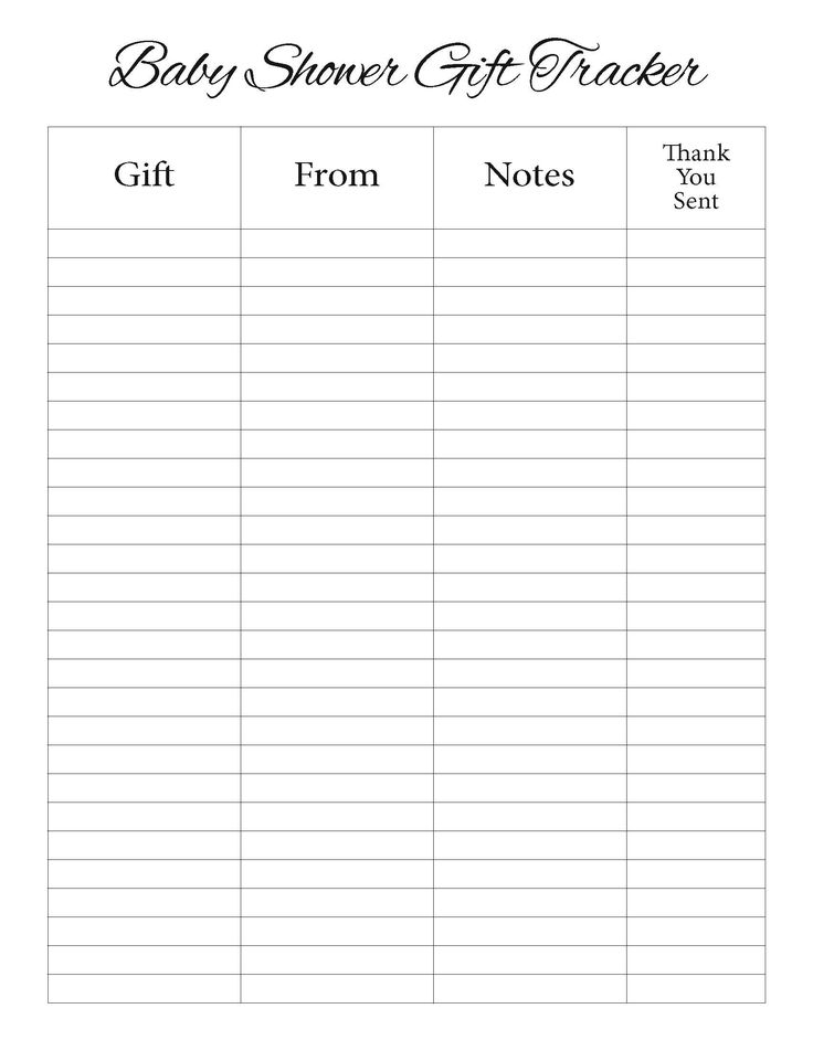 Custom designed baby shower gift tracker sheet from Boardman Printing ...