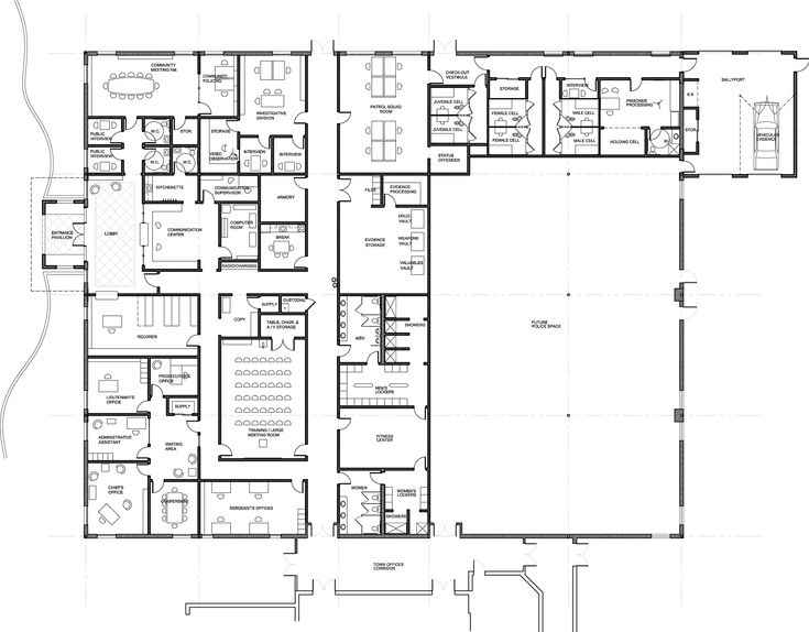 the floor plan for an office building with multiple floors and several rooms, all in different sections