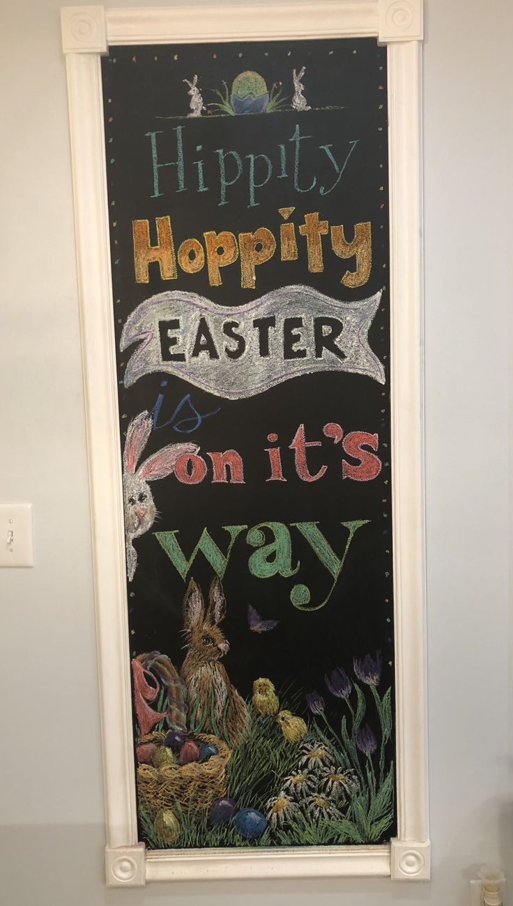 a chalkboard with words written on it that says happy hoppity easter and don't's way