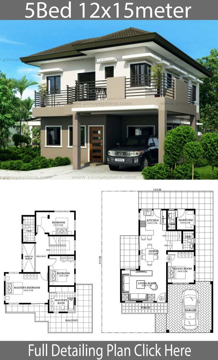 two story house plan with 3 beds and 2 bathrooms