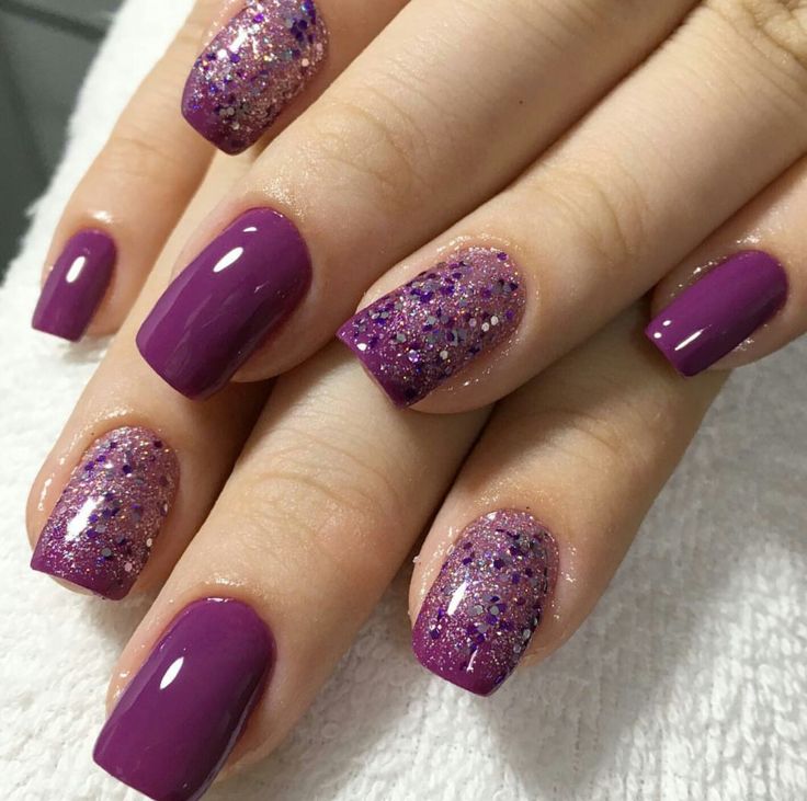 Ongles Gel Violet, Glitter Gel Nail Designs, Purple Gel Nails, Violet Nails, Emerald Nails, Purple Nail Art, Purple Nail Designs, Glitter Gel Nails, Purple Nail