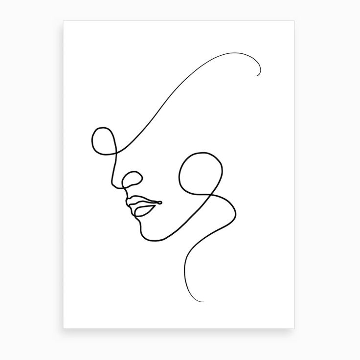 a black and white line drawing of a woman's face on a white background