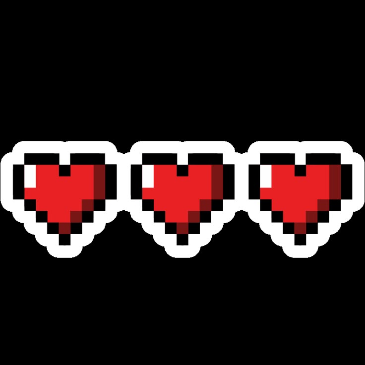 three pixel hearts are shown in red and black