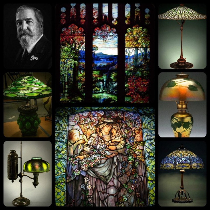 a collage of stained glass and lamps in different styles, sizes, colors, and shapes