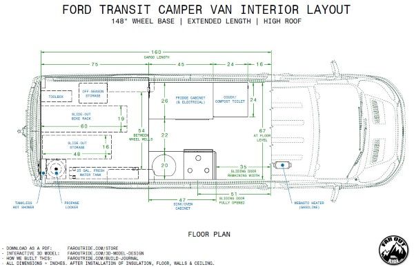 the floor plan for a camper van