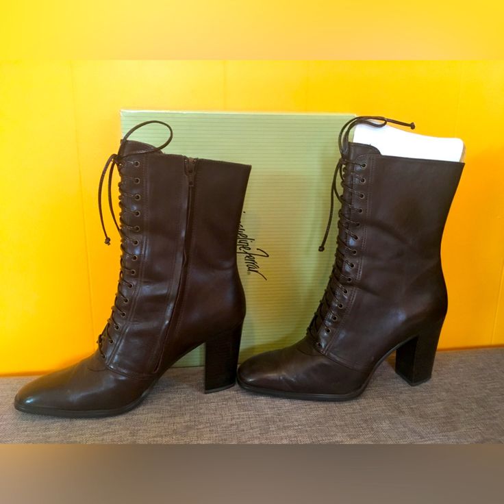 Jaqueline Ferrar Boots, Size 8 1/2, Sole Like Brand New,Inner Lining Next To Zipper Could Use Repair, Zipper In Perfect Condition, 3 Inch Heel. Elegant Fitted Lace-up Mid-calf Boots, Fitted Lace-up Boots For Workwear In Fall, Fitted Lace-up Workwear Boots For Fall, Fitted Ankle Boot Lace-up Boots For Work, Fitted Ankle Boot Lace-up For Work, Fitted Ankle Lace-up Boots For Workwear, Fitted Lace-up Ankle Boots For Workwear, Fitted Lace-up Boots With Reinforced Heel For Work, Fitted Brown Lace-up Boots For Work