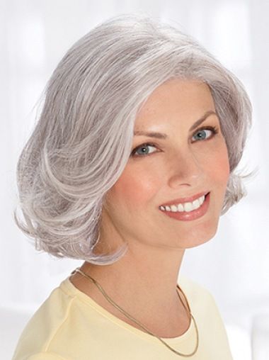 SKU:hfnb329; Material:Remy Human Hair; Cap Construction:Capless; Cap Construction:Capless; Length:Chin Length; Hair Style:Wavy; Beauty Supply Wigs, Grey Hair Over 50, Wig Collection, Grey Wig, Human Wigs, Silver Grey Hair, Short Grey Hair, Natural Wavy Hair, Remy Human Hair Wigs