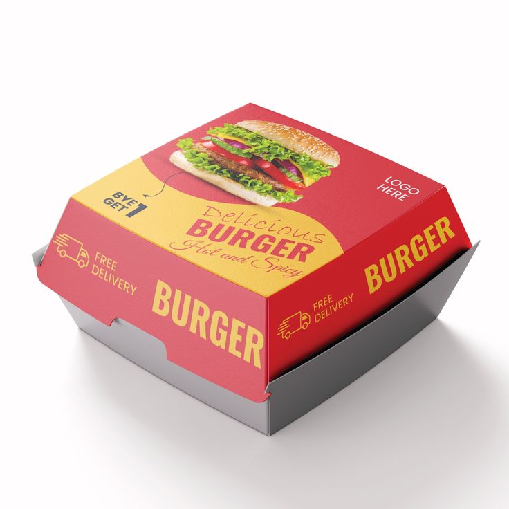 an open burger box on a white background