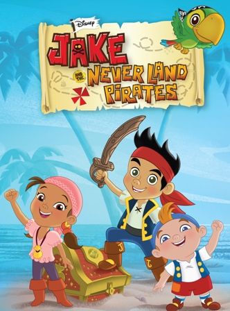 an animated movie poster for the pirate neverland pirates, with three children standing in front of