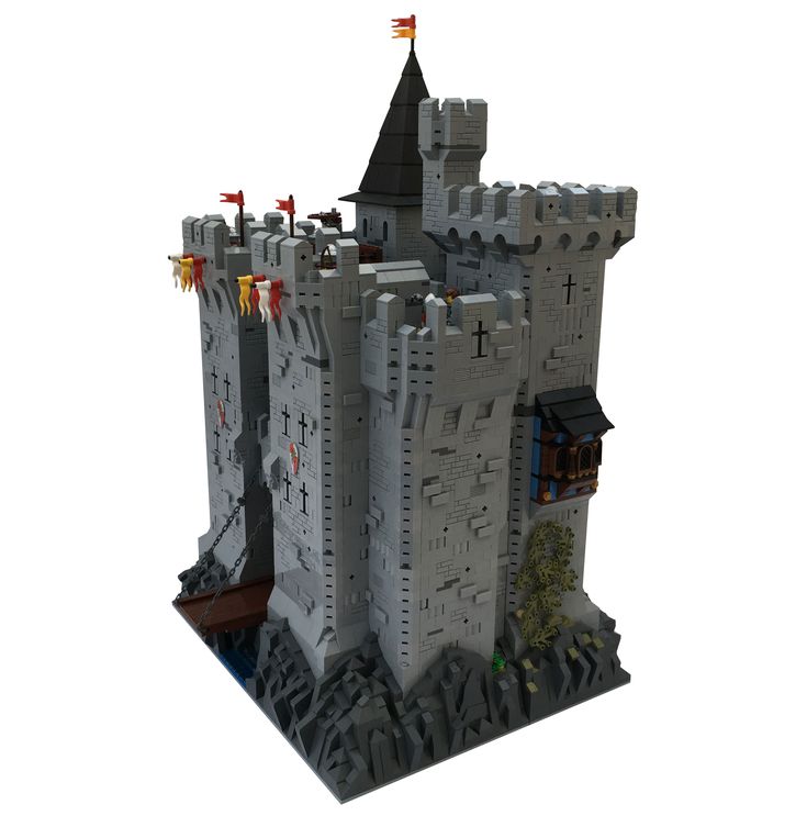 a castle made out of legos on a white background