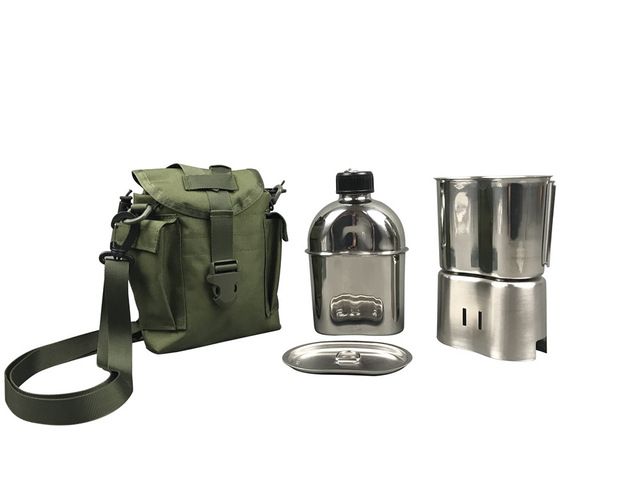 an olive green lunch bag and two stainless steel containers