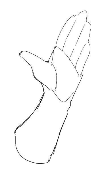 a drawing of a hand holding something in it's right hand, with the thumb extended