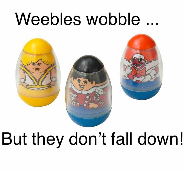 three plastic toy eggs with cartoon characters painted on them and the words weebles wobble but they don't fall down