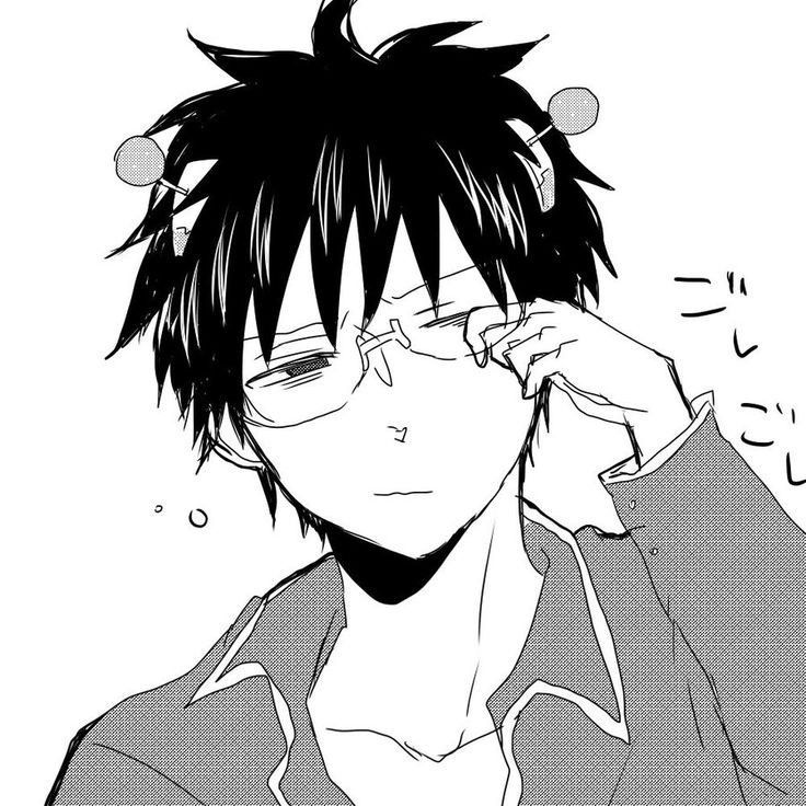 an anime character with black hair and glasses