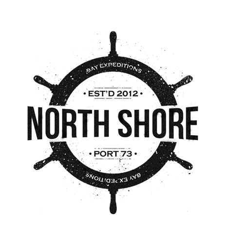 the north shore logo is shown in black and white, while it appears to be on display