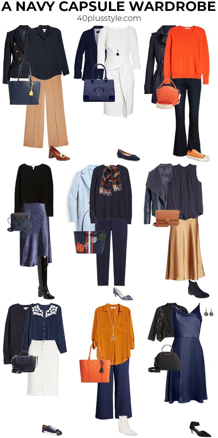 Capsule Wardrobe Navy Blue, What To Wear With Navy Blue, Colors That Go With Navy Blue Outfits, Navy Color Combinations Outfits, Navy Blue Color Combinations Outfits, Navy Blue Outfits For Women, Navy Blue Wardrobe, Navy Capsule Wardrobe, Capsule Wardrobe Dresses