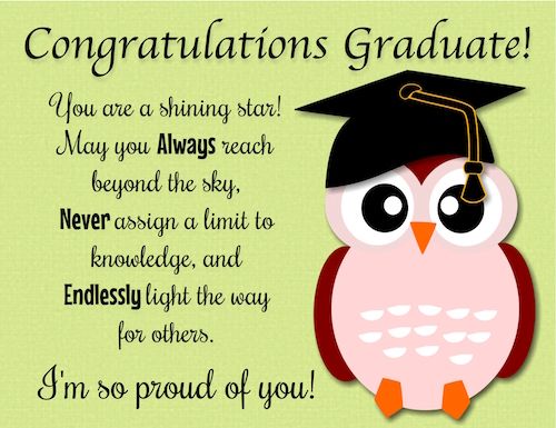 an owl wearing a graduation cap with congratulationss on it's head and the words,