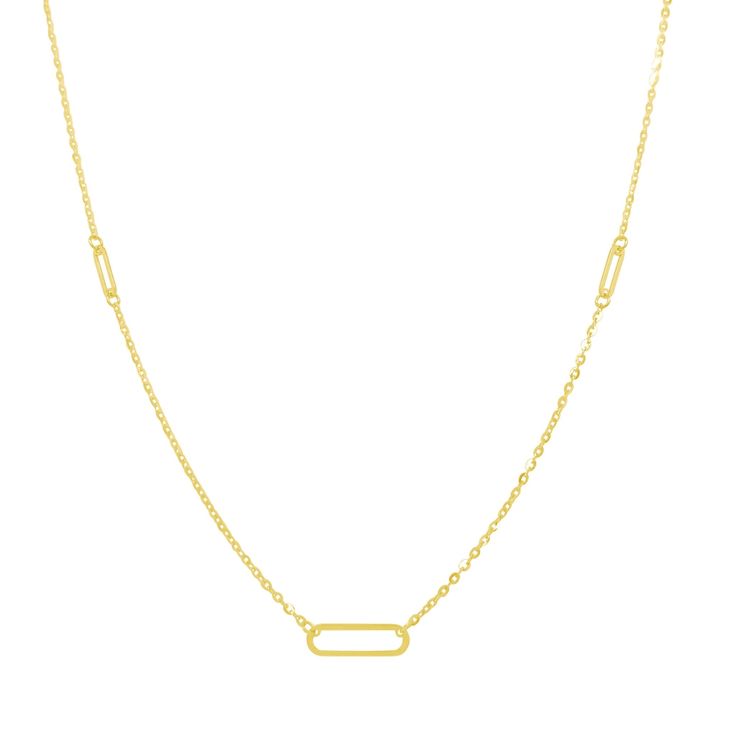 Graduated Paper Clip Station Necklace - Lindsey Leigh Jewelry Elegant Everyday Charm Necklaces With Paperclip Chain, Elegant Oval Link Charm Necklace For Everyday, Formal Gold Plated Necklace With Paperclip Chain, Formal Gold-plated Necklace With Paperclip Chain, Modern Gold Necklace With Paperclip Chain, Everyday Fine Jewelry Paperclip Chain Necklace, Oval Link Cable Chain Necklace For Layering, Classic Charm Necklaces With Cable Chain For Formal Occasions, Elegant Paperclip Charm Necklaces For Everyday