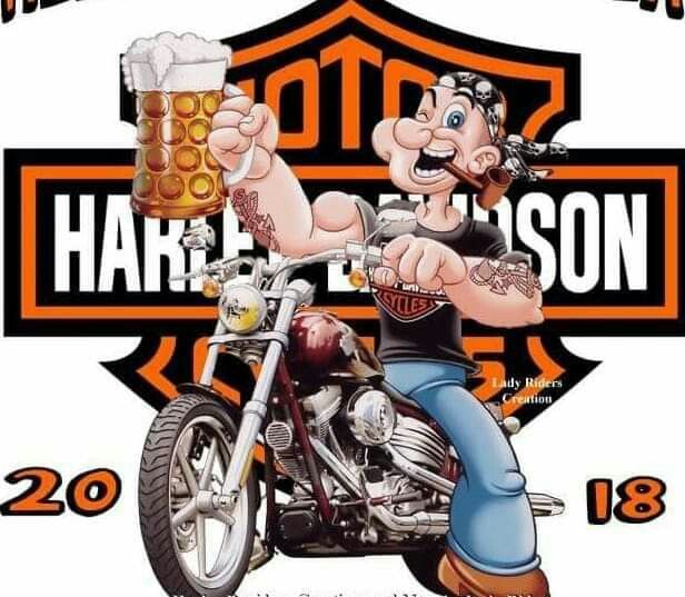 a man on a motorcycle with a beer in his hand and the words harley davidson