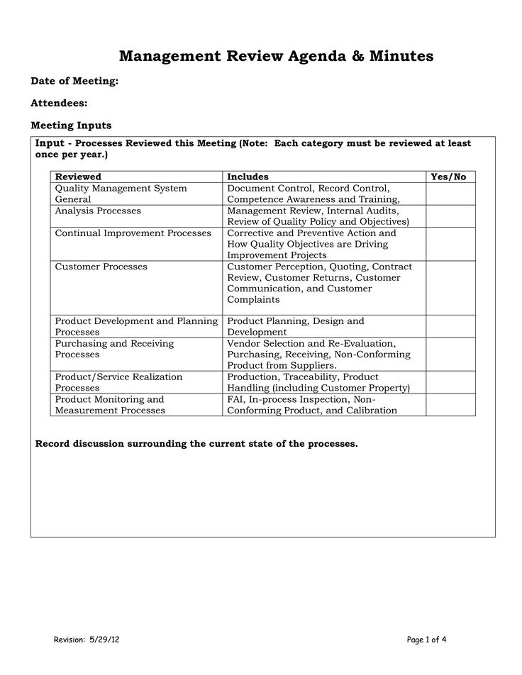 a table with the words management review agenda and minutes on it, along with an image of