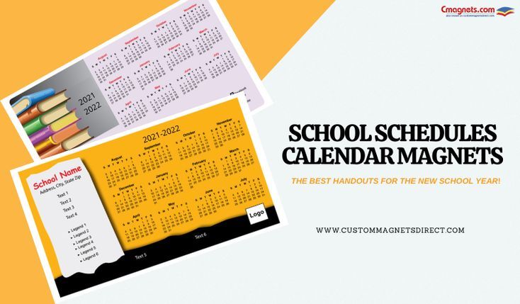 school schedules calendar magnets for the new school year on yellow and white background