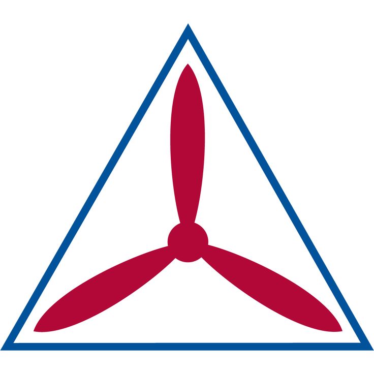 a red propeller on top of a blue triangle