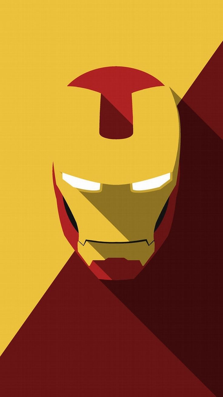 the iron man is standing in front of a yellow and red background with long shadows