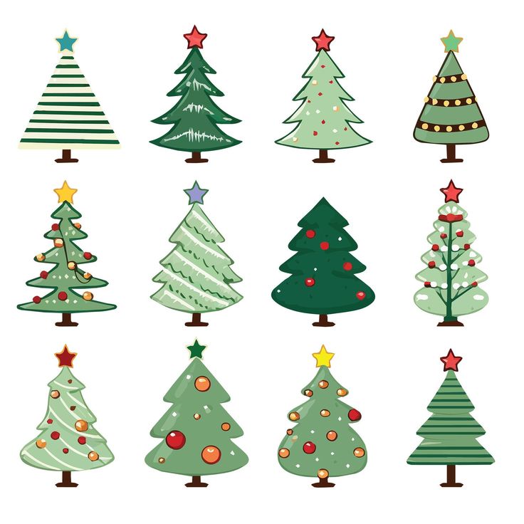 christmas trees with different designs and colors