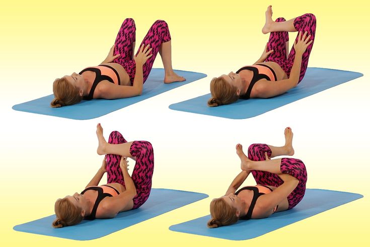 the woman is doing yoga exercises on her stomach and back, both in different positions