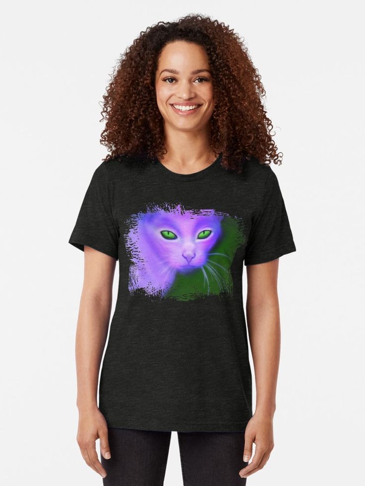 "psychedelic purple cat with glowing evil eyes digital painting" T-shirt by IvyArtistic | Redbubble,   cat, cats, pet, animal, cat lover, creepy, spooky, green eyes, purple, psychedelic, creative, mean, fantasy, creature, cat person, face, head, cat eyes, stare, weird, strange, unsettling, unusual, confident, bold, glowing eyes, portrait, surreal, pink, frightening, evil, artistic, cool, awesome, neon, bright, ivyartistic Person Face, Eyes Portrait, Glowing Eyes, Fantasy Creature, Cats Pet, Evil Eyes, Purple Cat, Animal Cat, Cat Eyes