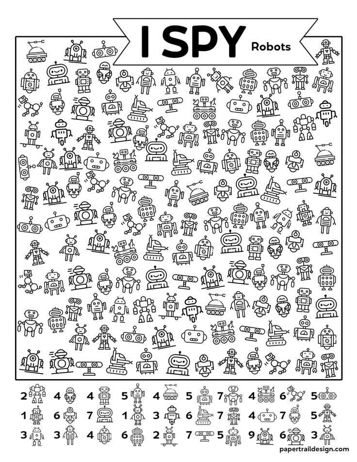 the i spy robot worksheet is shown in black and white, with numbers on it